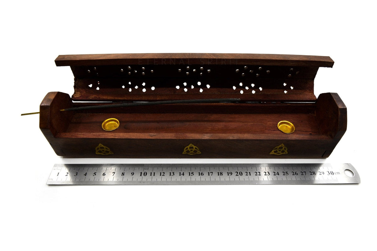 Natural wooden Yin Yang incense box, carved lid — Eternal Spirit
