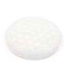 luminous white Selenite charging plate with Flower of Life design, showcasing natural beauty — Eternal Spirit