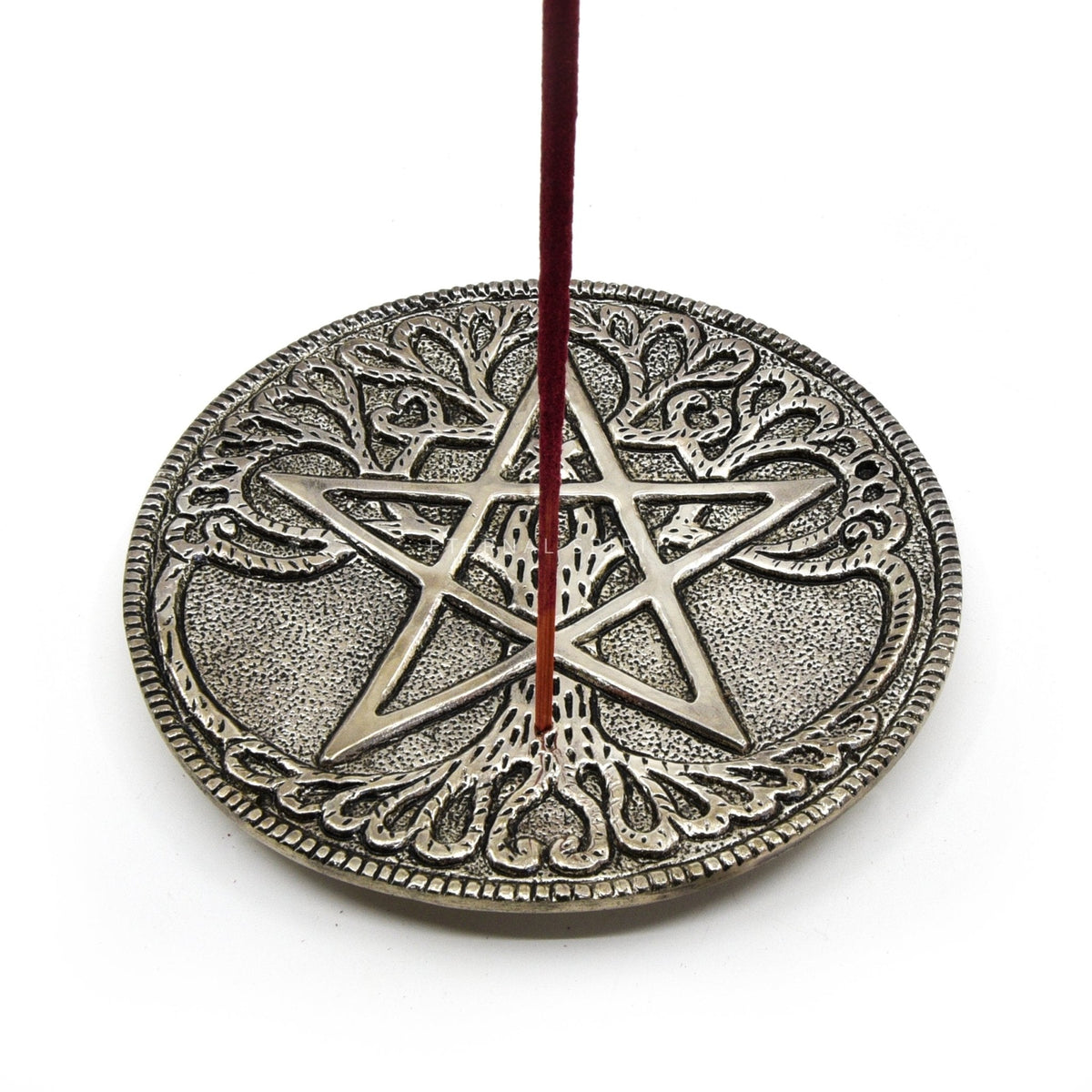 Aluminium "Pentacle Tree of Life" Round incense holder, detail view — Eternal Spirit