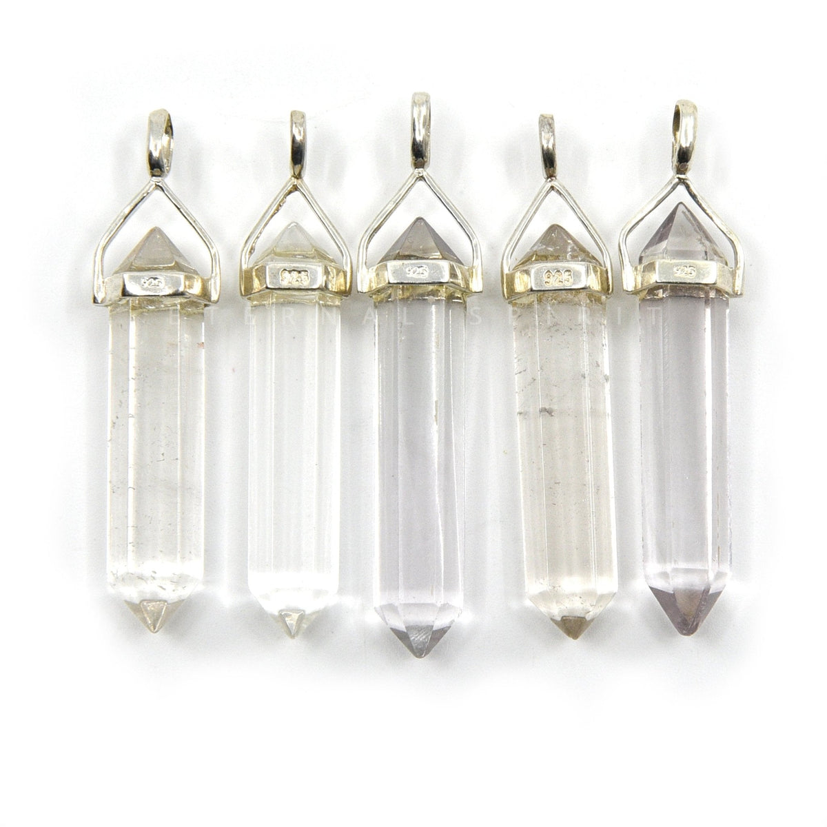 silver double terminated pendant in Quartz (Clear), showing natural stone detail — Eternal Spirit