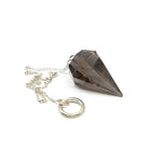 Rhodonite large faceted pendulum, rosy pink with black veining texture and chain detail — Eternal Spirit
