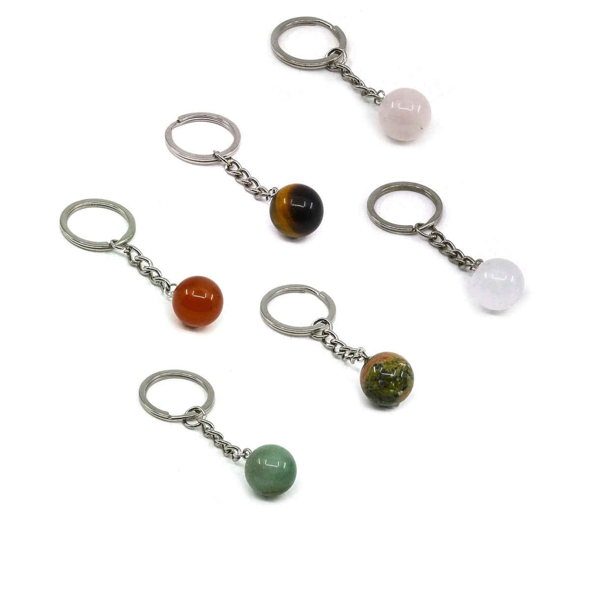 Crystal sphere key rings displayed in assorted gemstones — Eternal Spirit