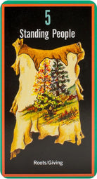 Sacred Path Cards, Standing People Roots Giving card with green border and tree spirit — Eternal Spirit