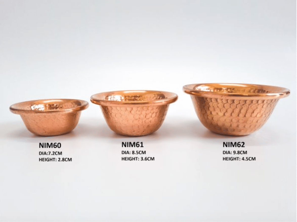 Copper offering bowl with lid, overhead view — Eternal Spirit