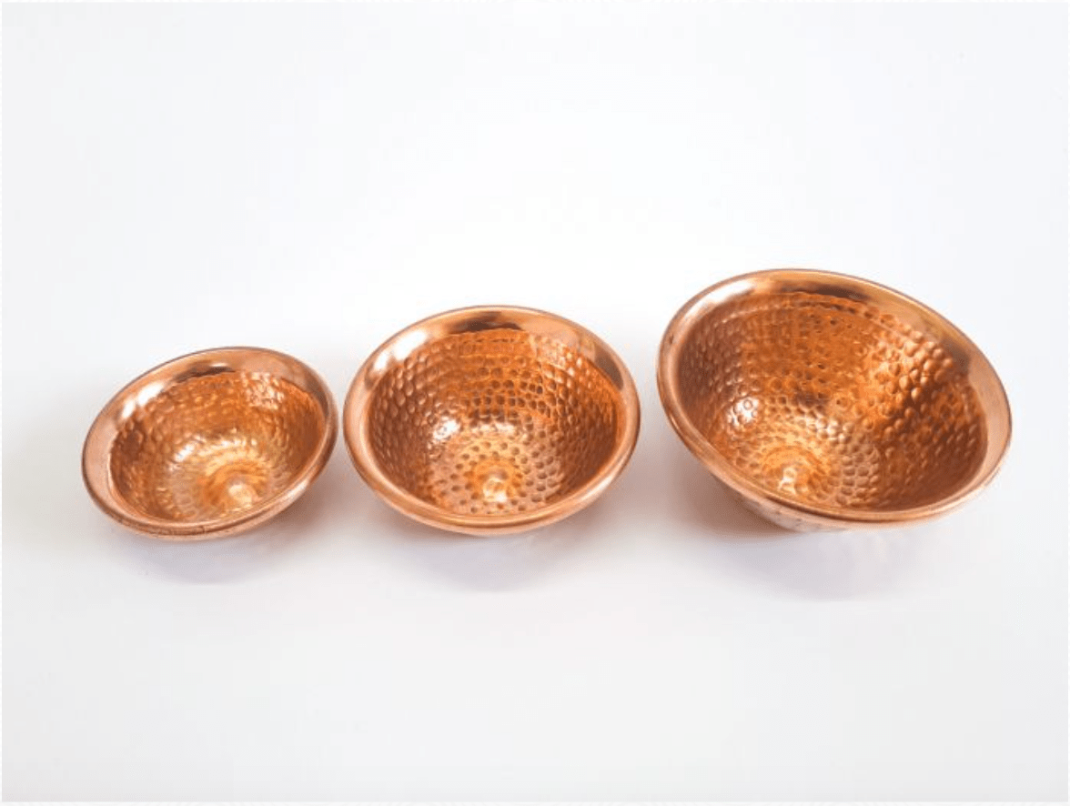 Copper offering bowl and charcoal burner (large), front view — Eternal Spirit