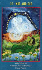 The Anubis Oracle deck, Nut and Geb card showing Egyptian deities in cosmic scene with hieroglyphs — Eternal Spirit