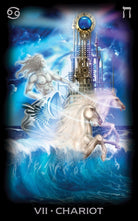 VII Chariot card with armoured figure and winged staff, Tarot of Dreams — Eternal Spirit