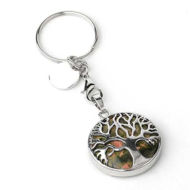 Mossy Green And Pink Unakite Tree of Life crystal key ring — Eternal Spirit