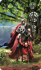 Knight of Pentacles card with figure in forest clearing, Wizards Tarot — Eternal Spirit