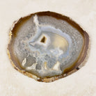 Agate crystal slice 15.5cm, natural honey and grey bands with crystal pockets, viewed from above — Eternal Spirit