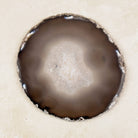 Agate crystal slice 14cm, natural smoky brown with a soft white centre, viewed from above — Eternal Spirit