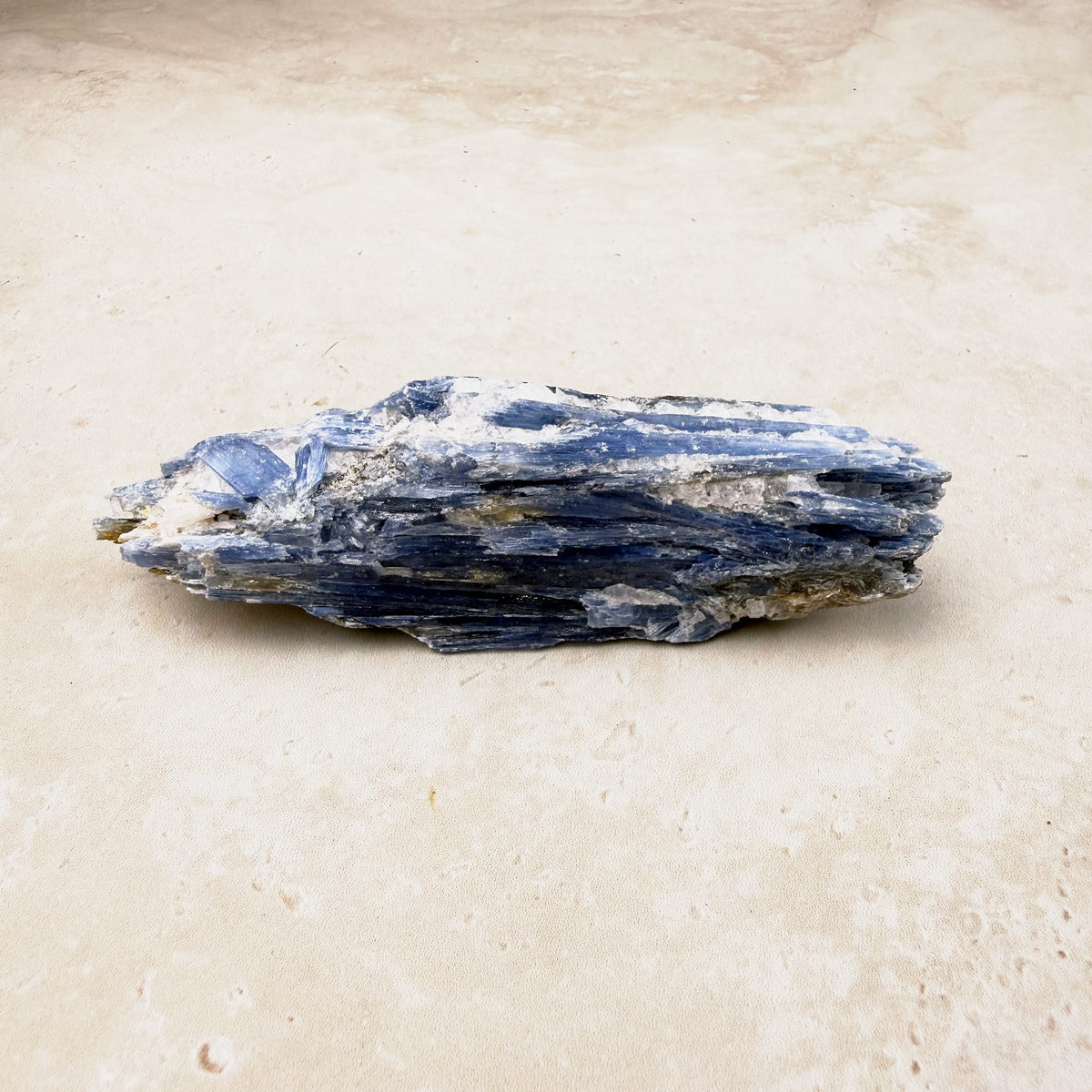 Blue kyanite natural crystal blade 11.5cm, layered blue and white blades, lying flat — Eternal Spirit