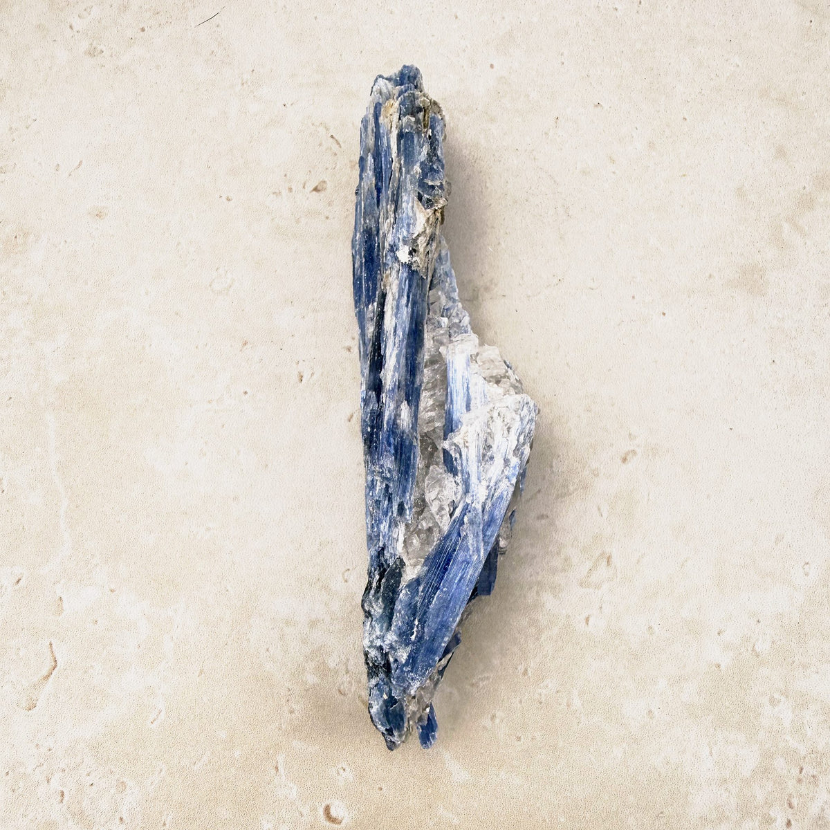 Blue kyanite natural crystal blade 11cm, ridged blue blades, viewed lengthways — Eternal Spirit