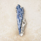 Blue kyanite natural crystal blade 10.5cm, blue blades with a silvery side, viewed lengthways — Eternal Spirit