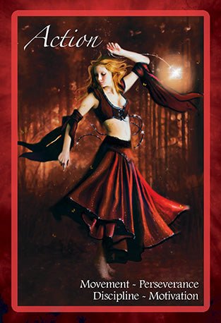 Chakra Insight Oracle deck, Action card with figure in movement, Perseverance Discipline Motivation theme — Eternal Spirit