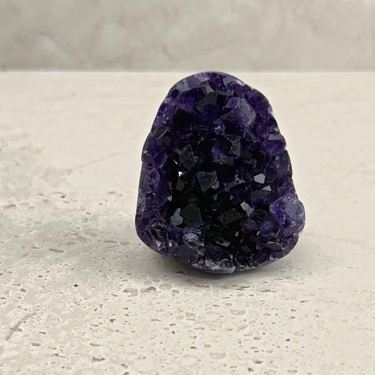 Base cut amethyst crystal 6cm, small chunky piece of deep purple crystals, front view — Eternal Spirit