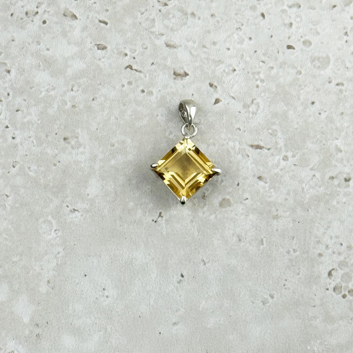 Citrine Square Cut Sterling Silver Pendant, alternate angle — Eternal Spirit