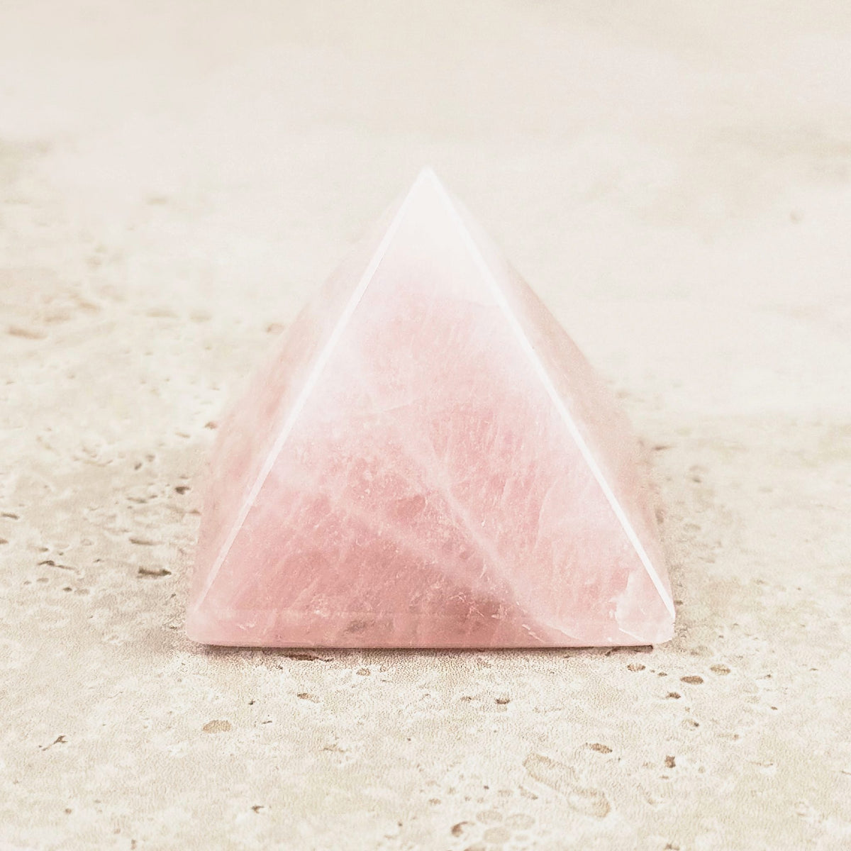 Cloudy rose quartz crystal pyramid 4.5cm, gentle pink with soft white clouds, side view — Eternal Spirit