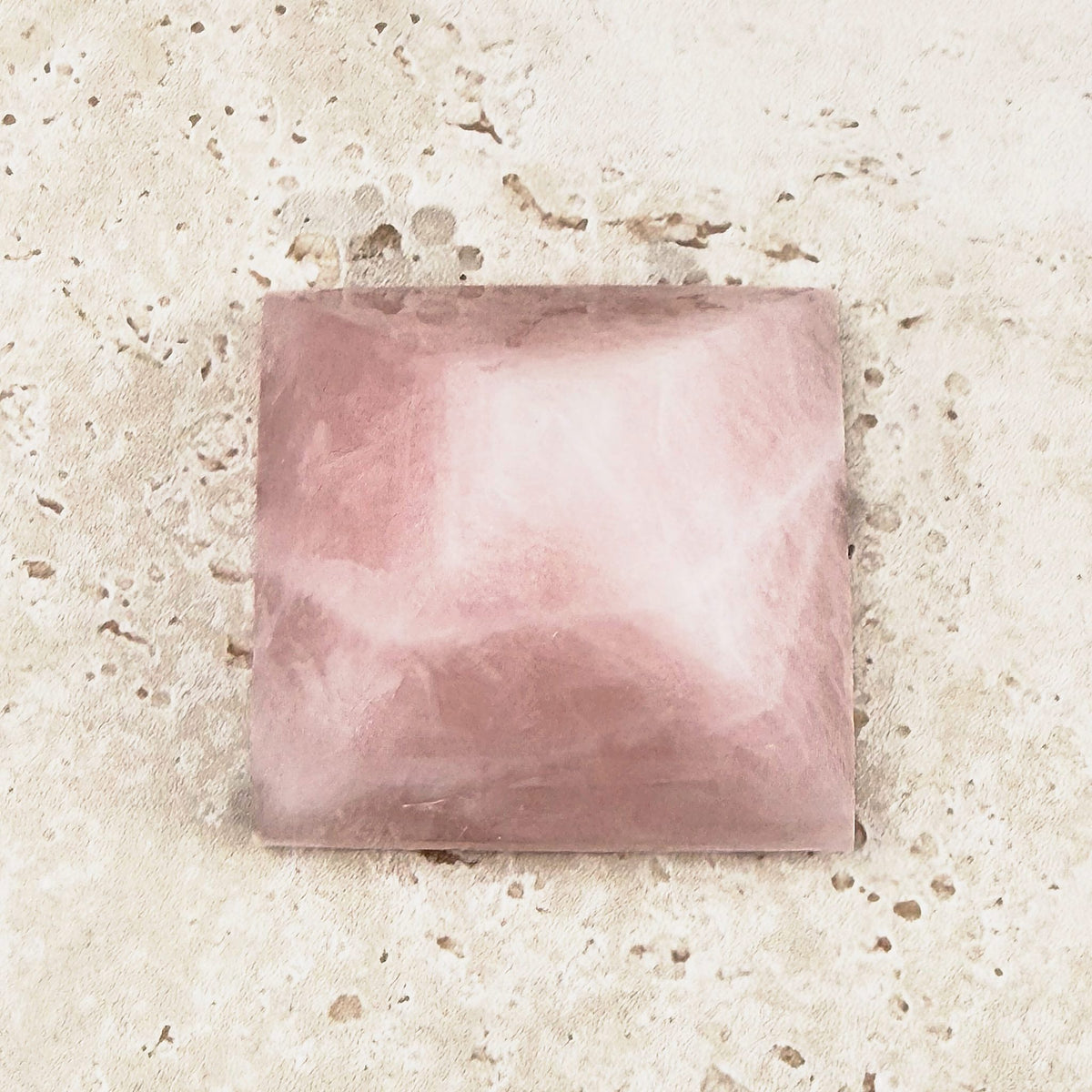 Cloudy rose quartz crystal pyramid 4.5cm, its four faces seen from above — Eternal Spirit