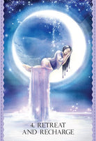 Cosmic Dancer Oracle deck, Retreat and Recharge card with dancing figure amid stars and moon — Eternal Spirit