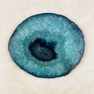 Dyed green agate crystal slice 15cm, sea green crystal around a dark centre, viewed from above — Eternal Spirit