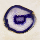 Dyed purple agate crystal slice 14cm, white crystal centre with a purple ring, viewed from above — Eternal Spirit