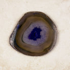 Dyed purple agate crystal slice 10cm, purple centre within olive and brown bands, from above — Eternal Spirit