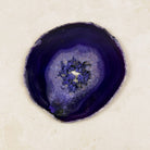 Dyed purple agate crystal slice 11cm, deep purple with a sparkling crystal centre, from above — Eternal Spirit