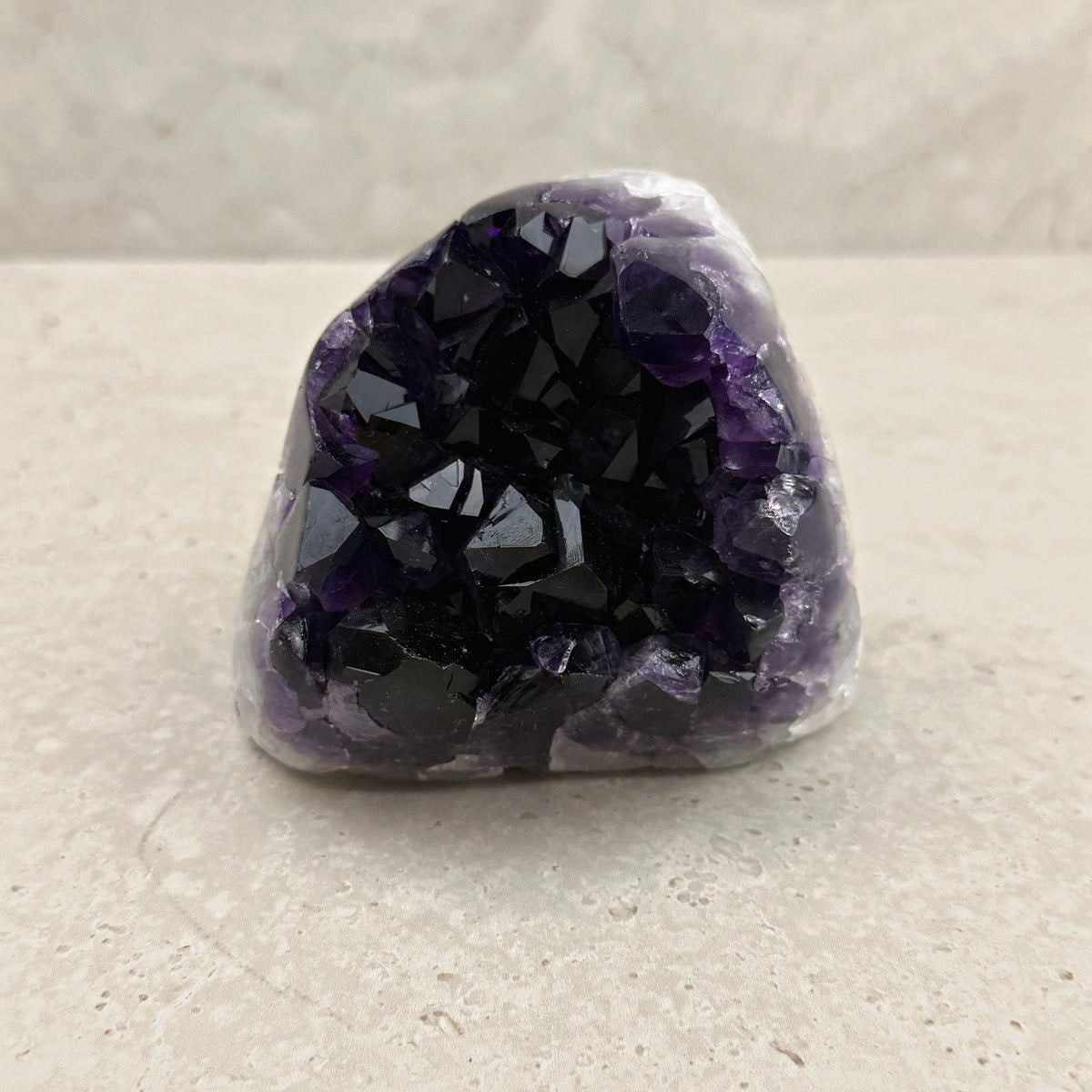 Base cut amethyst crystal 10cm, wide mound of large glossy points, front view — Eternal Spirit