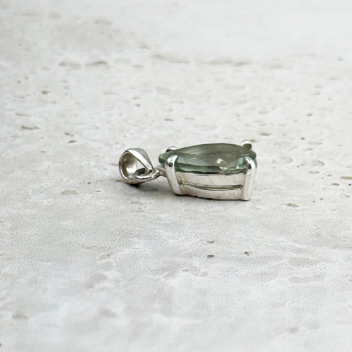 Green Amethyst Faceted Teardrop Sterling Silver Pendant Small, alternate angle — Eternal Spirit