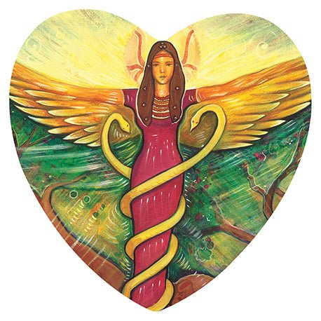 Heart Soul Oracle deck, Time Wave card with goddess figure above golden sunrise over ocean — Eternal Spirit