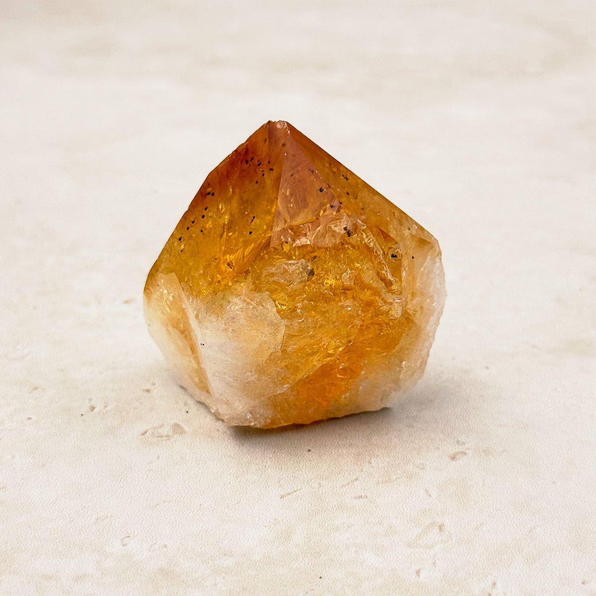 Heated citrine base cut crystal 5cm, amber tip with a milky white base, other side — Eternal Spirit
