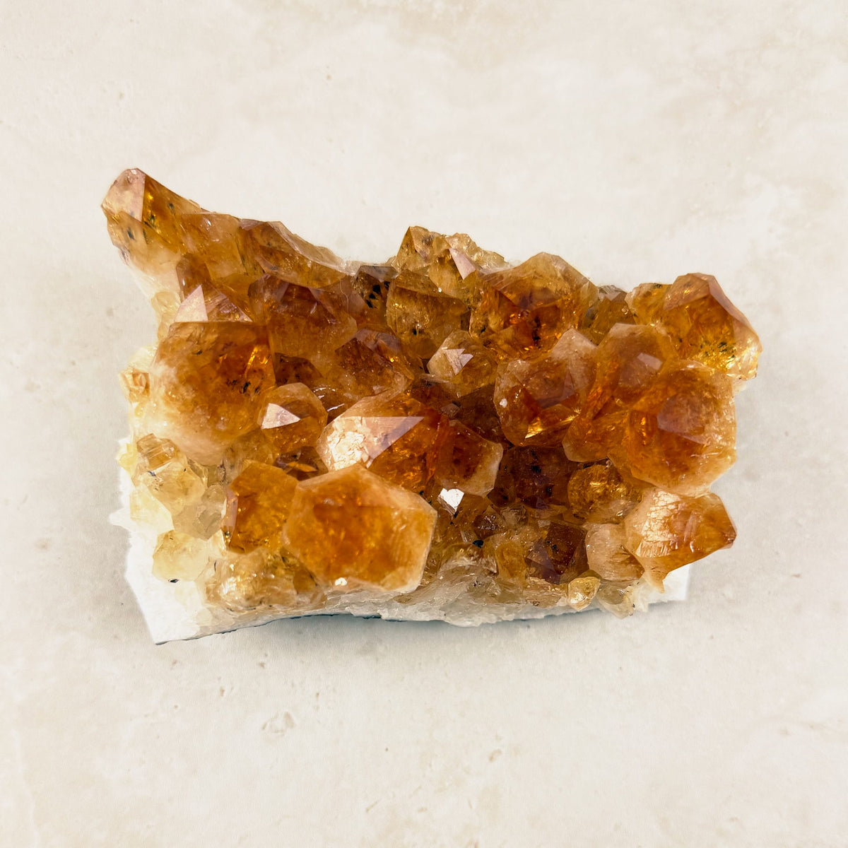 Heated citrine crystal cluster 11.5cm, large honey and amber points packed together, viewed from above — Eternal Spirit