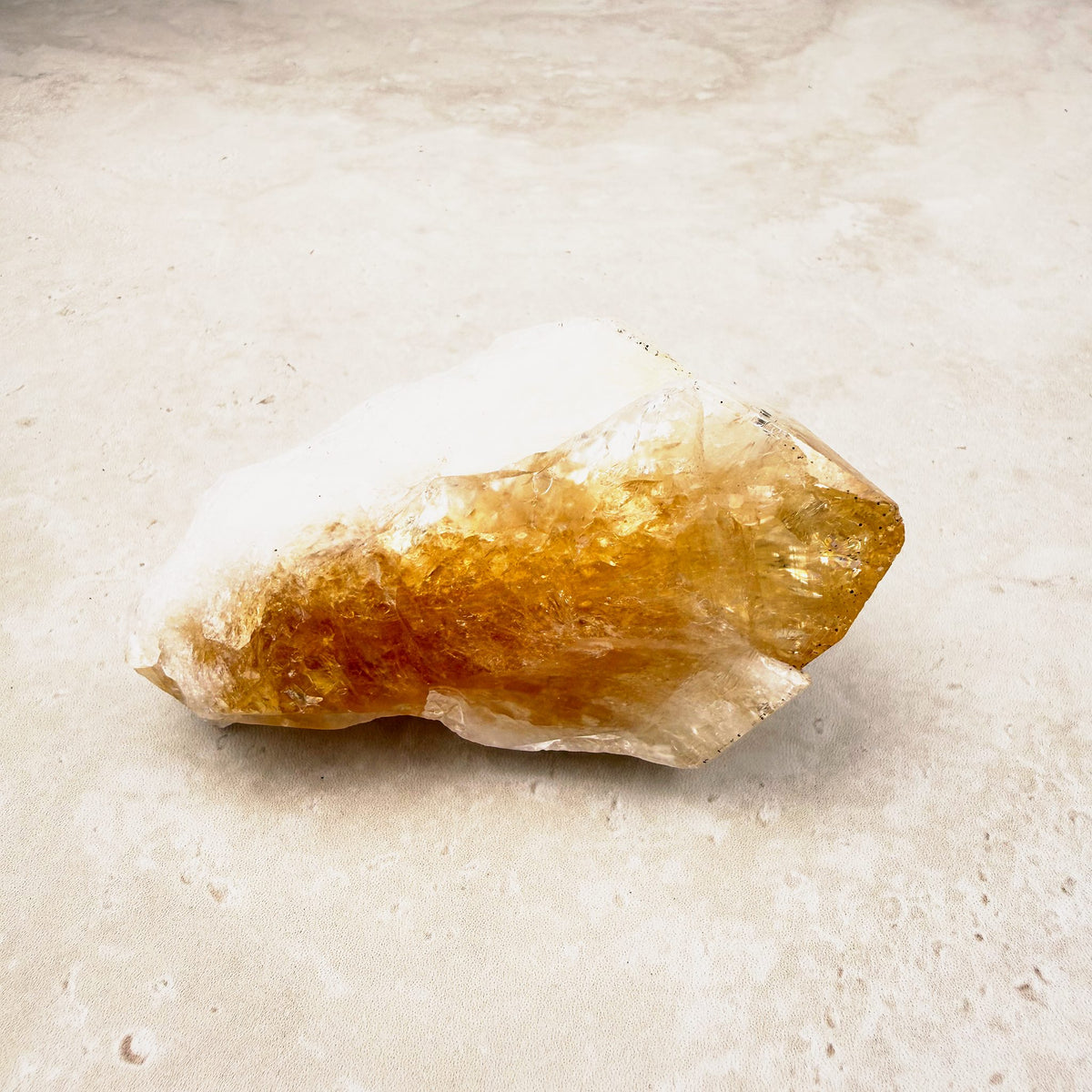Heated citrine crystal point 9cm, amber tip and white body, viewed from the other side — Eternal Spirit