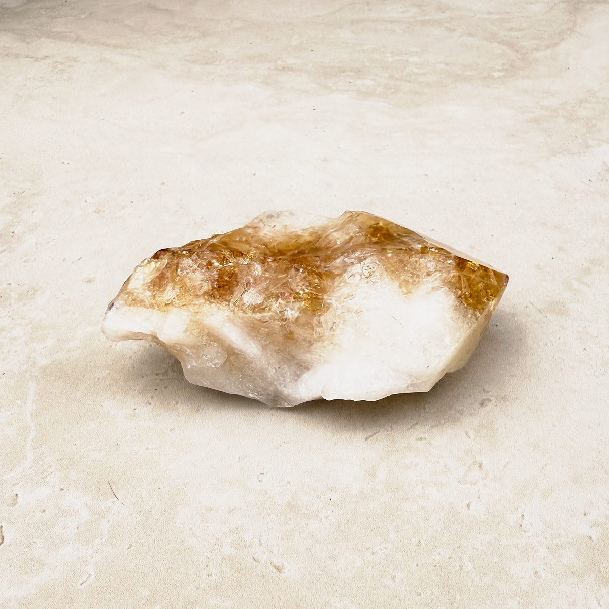 Heated citrine crystal point 9.5cm, white quartz with a soft amber end, other side — Eternal Spirit