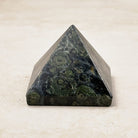 Kambaba jasper crystal pyramid 5cm, dark green with black circular patterns, front view — Eternal Spirit
