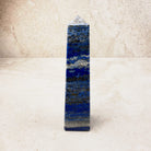 Lapis lazuli crystal obelisk 13.5cm, royal blue with white and gold bands, standing upright — Eternal Spirit