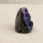 Base cut amethyst crystal 7cm, grey stone shell, side view — Eternal Spirit