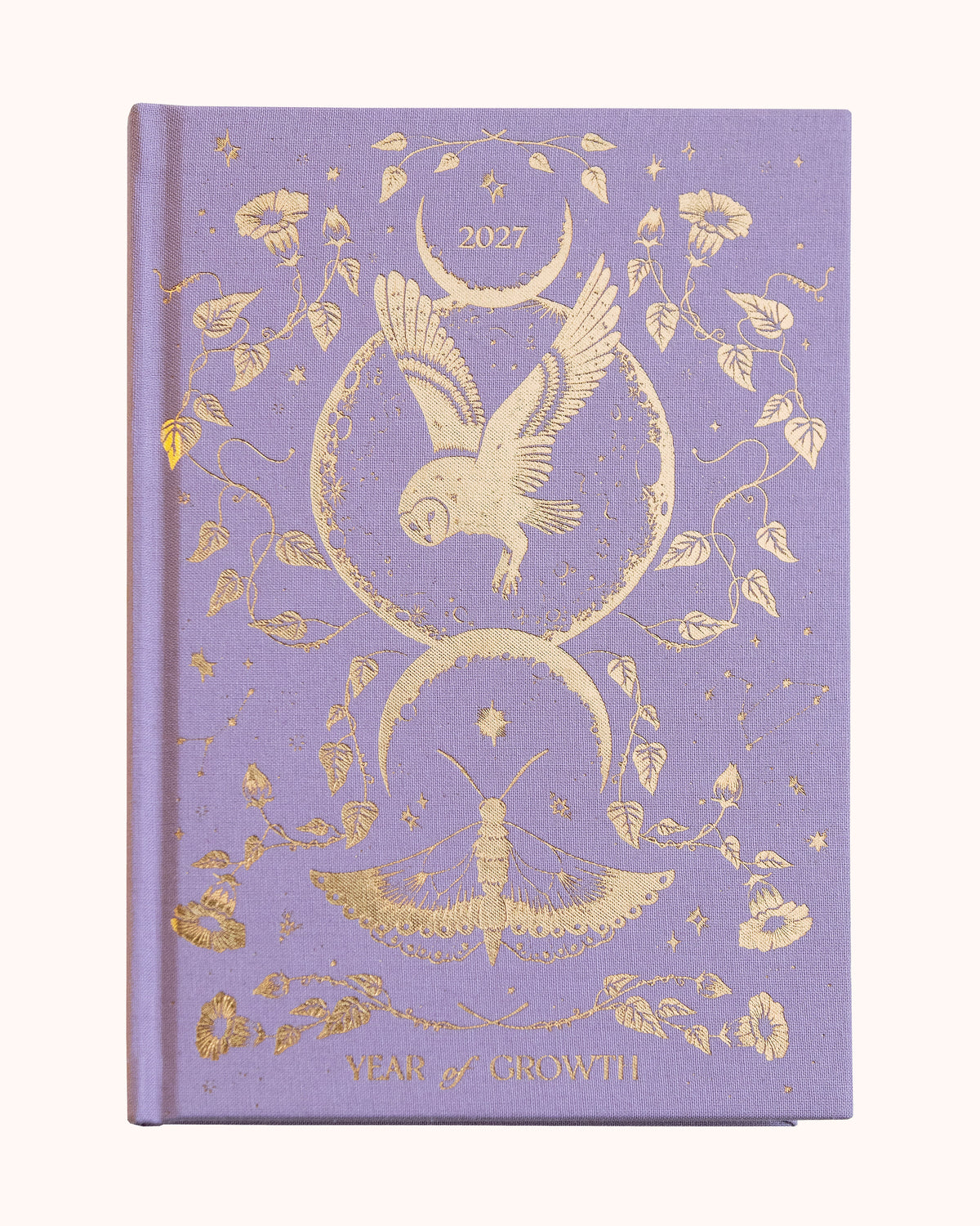 Dreamy Moons Year of Growth 2027 diary in Lavender, gold foil owl and moon cover — Eternal Spirit