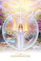 Lightworker Oracle deck, Initiation by Fire card 22 with goddess amid flames and sacred light — Eternal Spirit
