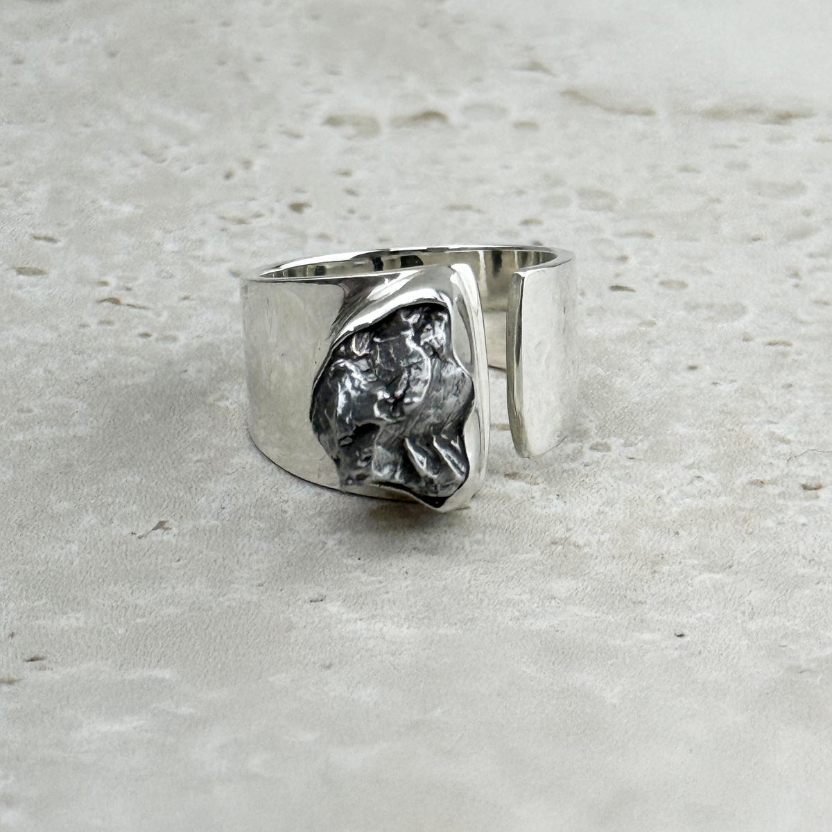 Meteorite Natural Chunk Sterling Silver Ring Size 9 — Eternal Spirit