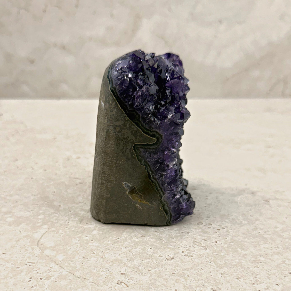 Base cut amethyst crystal 10cm, compact block, side profile — Eternal Spirit