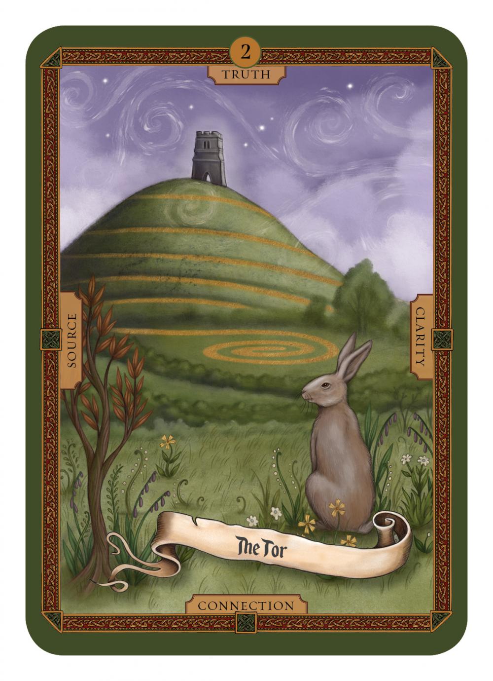 Mists Of Avalon Oracle deck, The Tor card showing ancient green hill with mystical tower and mist — Eternal Spirit