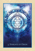 Native Heart Healing Oracle deck, Stargate of Orion card with geometric sacred symbol and blue star field — Eternal Spirit