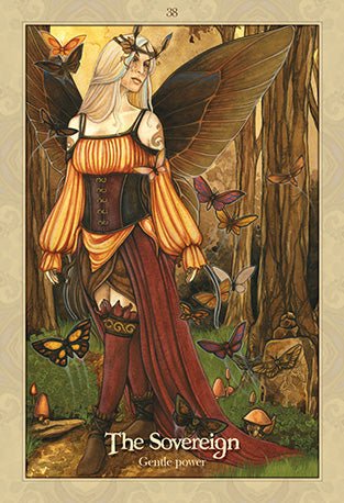 Oracle Of The Dragonfae Oracle deck, The Sovereign card showing regal dragonfae woman with golden wings — Eternal Spirit