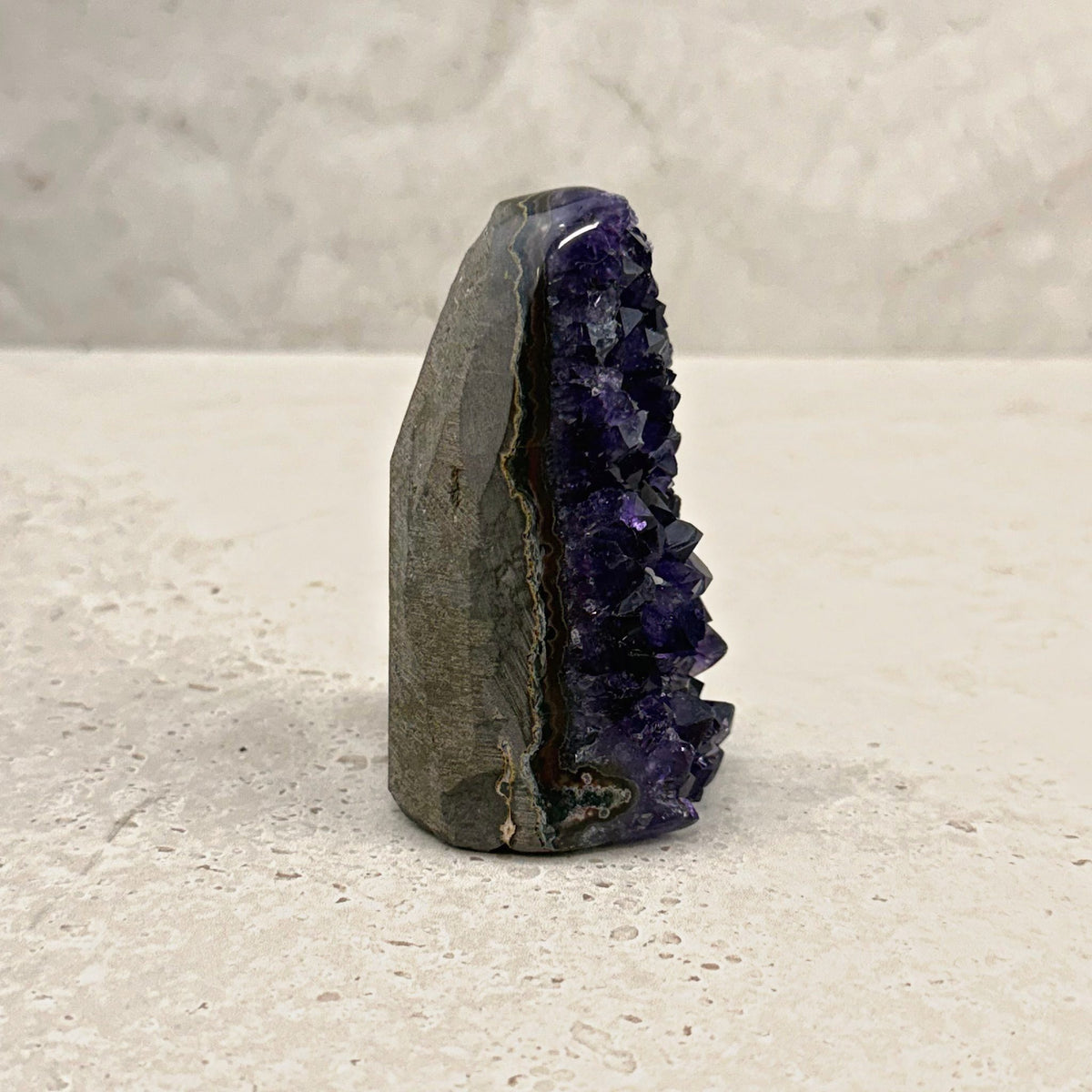 Base cut amethyst crystal 8.5cm, slim oval, side profile — Eternal Spirit