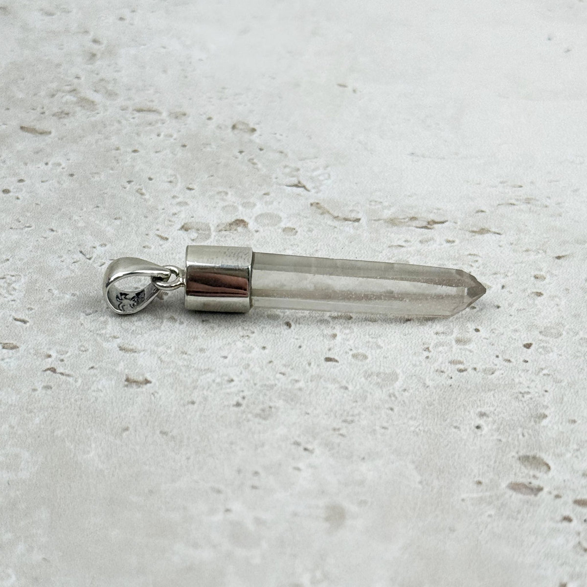 Pink Lemurian Quartz Natural Point Sterling Silver Pendant 4cm, alternate angle — Eternal Spirit
