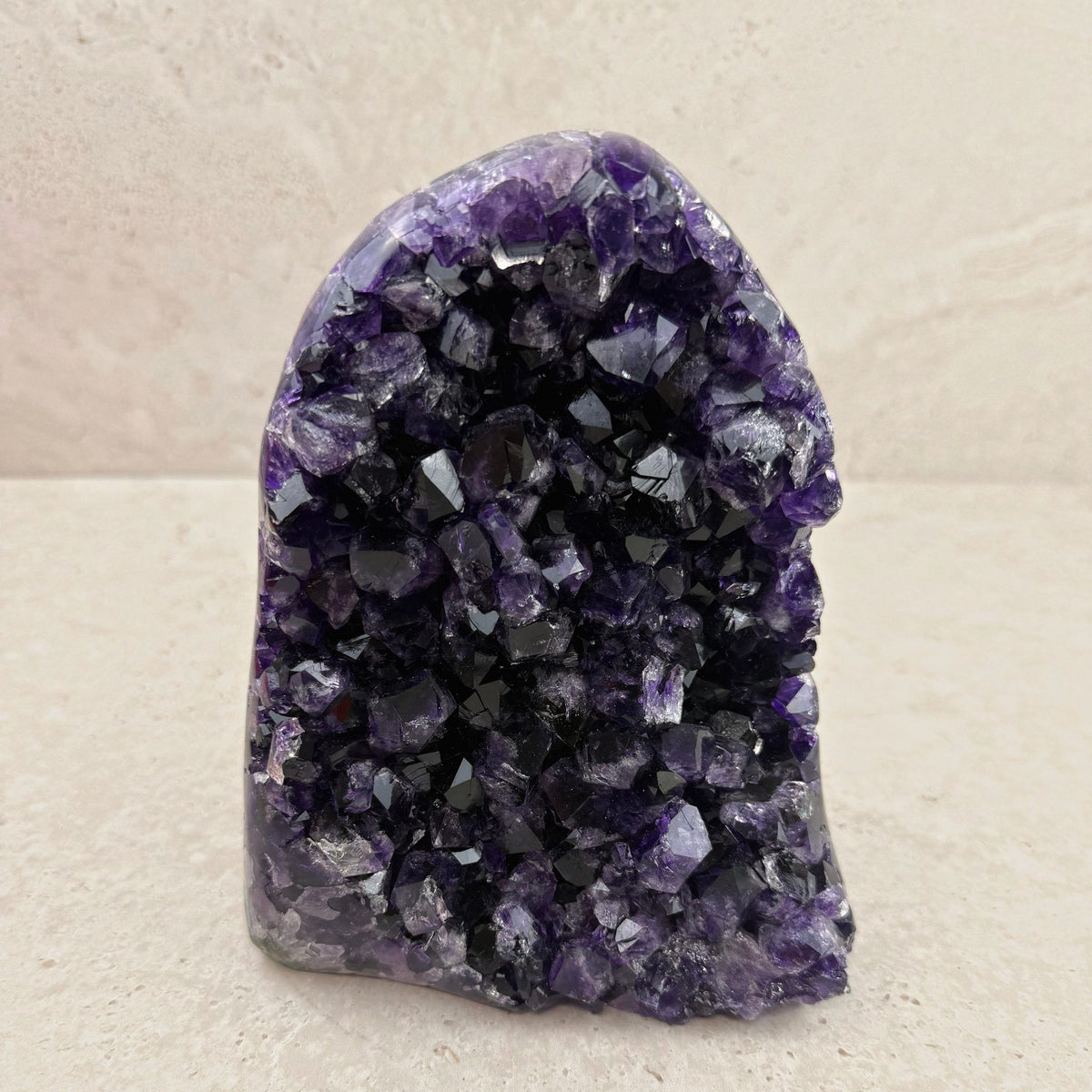 Base cut amethyst crystal 17.5cm, dark purple crystal face, front view — Eternal Spirit