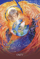 Sacred Earth Oracle deck, Unity card with silhouetted figure against luminous golden sunset — Eternal Spirit