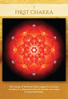 Sacred Geometry Of Relationships Oracle deck, First Chakra card with red geometric design and root — Eternal Spirit